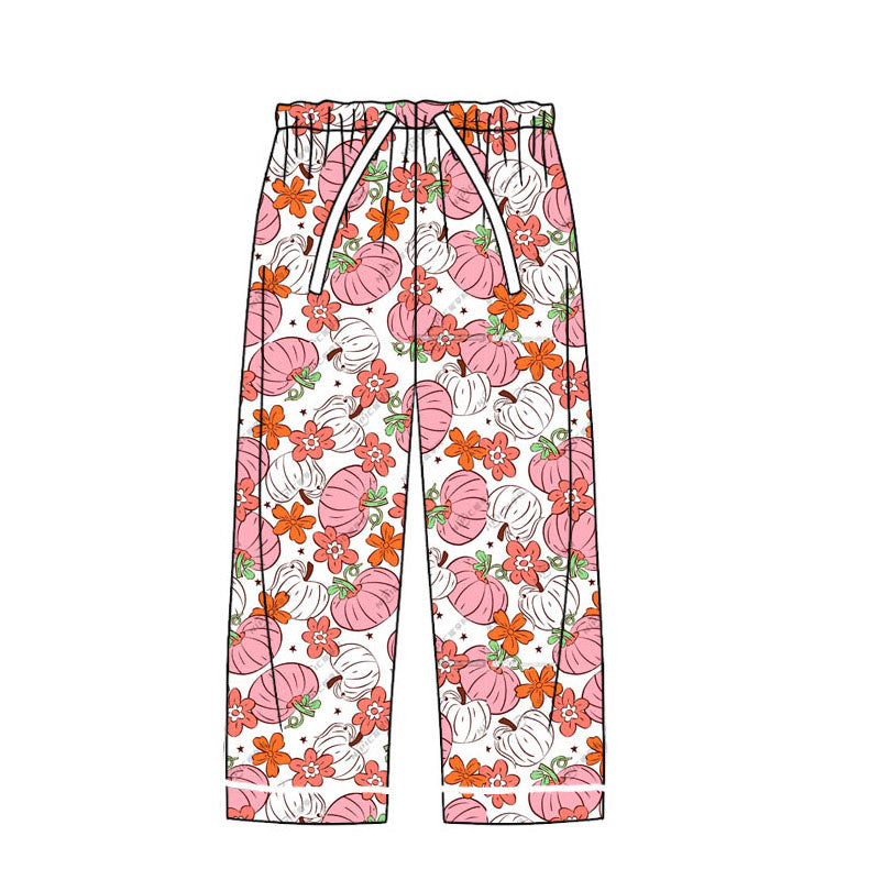 Adult Women Fall Pink Pumpkins Flowers Bottoms Pants Pajamas Preorder(moq 5)