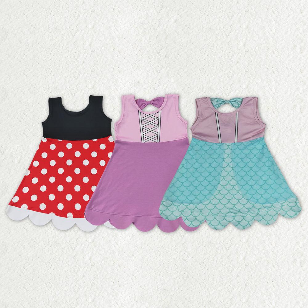 Sibling Baby Girls Sleeveless Cartoon Scallop Knee Length Dresses