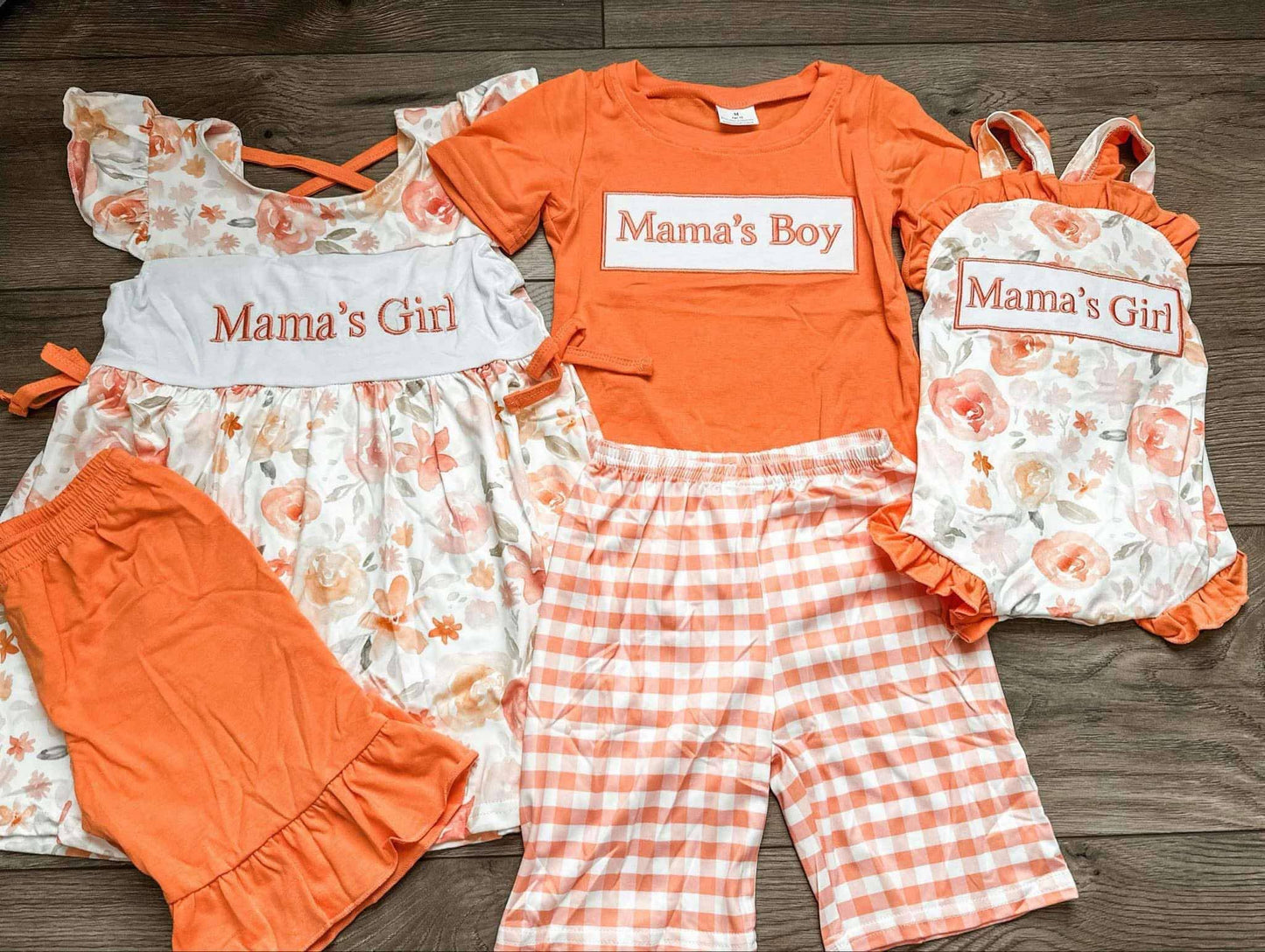 Sibling Baby Girls Mommy's Girl Orange Floral Rompers Clothes Sets