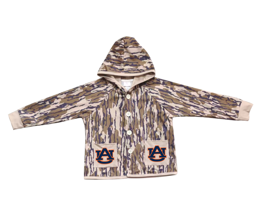 Preorder (moq 5)Baby Boys Olive Camo AU Pockets Team Button Hoodie Jackets Top