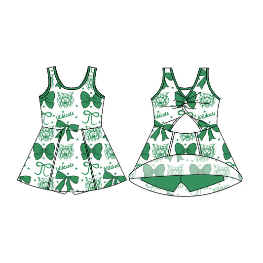 Preorder (moq 5)Baby Girls Sleeveless Green Wildcats Football Team Shorts Team Dresses