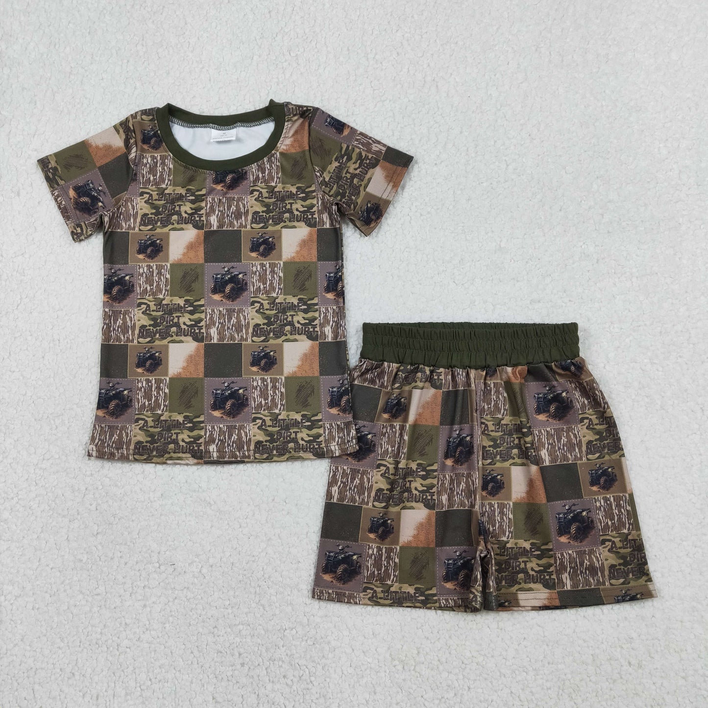 Baby Boys Southern Olive Camo Checked Top Shorts Hunting Pajamas Sets