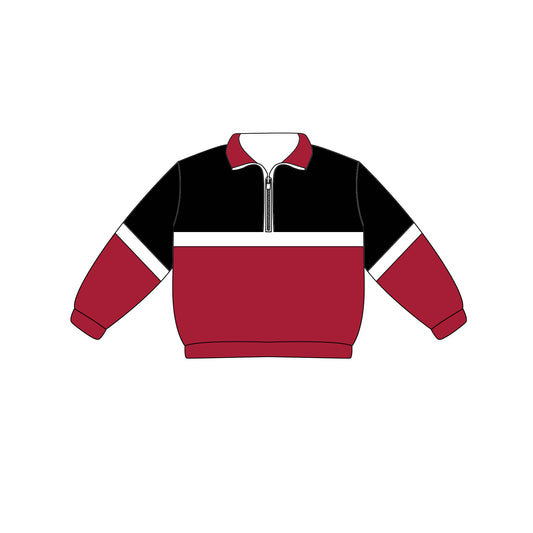 Preorder (moq 5)Baby Boys Long Sleeve Red Black Team Zip Pullovers Tops