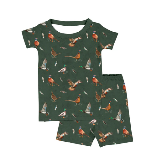Baby Boys Dark Green Ducks Shirt Shorts Pajamas Clothes Sets split order preorder May 19th