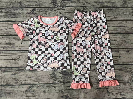 Baby Girls Toddler Easter Dinosaurs Eggs Shirt Pants Pajamas Clothes Sets
