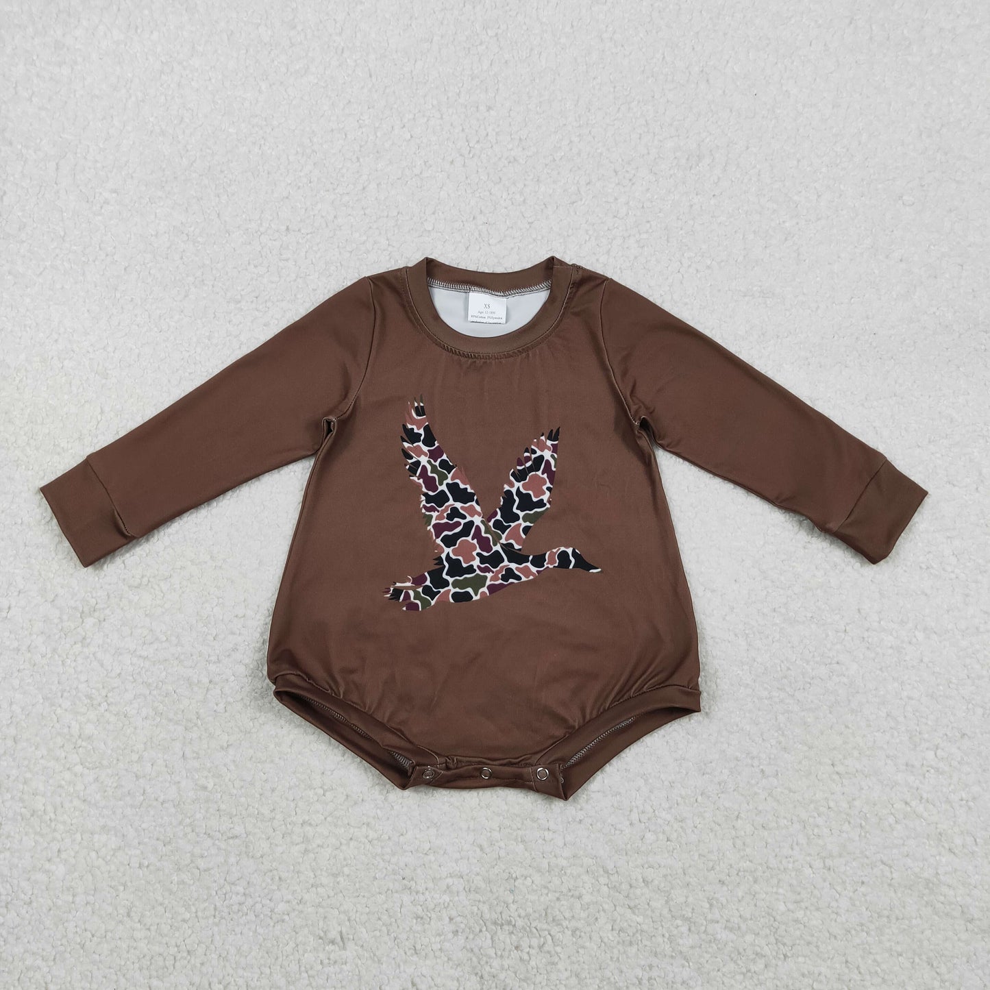 Baby Girls Long Sleeve Southern Brown Camo Ducks Rompers