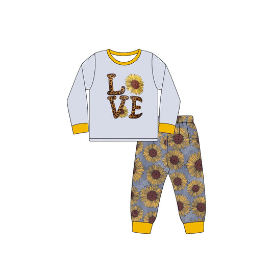 Baby Girls Love Sunflower Top Pants Pajamas Clothes Sets Preorder(moq 5)