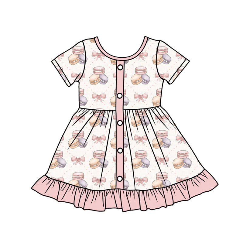 Preorder (moq 5)Baby Girls Bows Cakes Checked Button Ruffle Knee Length Dresses