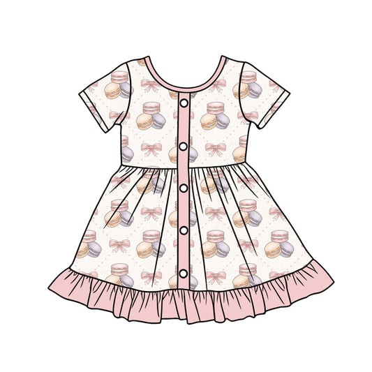 Preorder (moq 5)Baby Girls Bows Cakes Checked Button Ruffle Knee Length Dresses