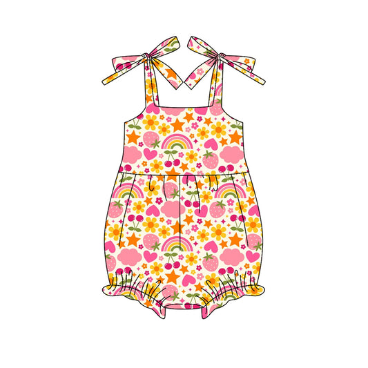 preorder(moq 5) Baby Girls Strap Flowers Rainbows Hearts Ruffle Rompers