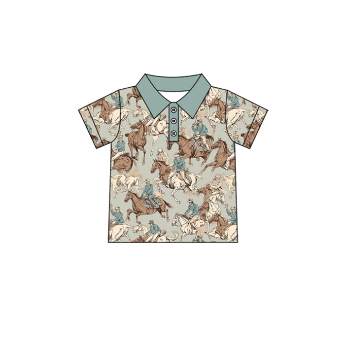 Preorder (moq 5)Baby Boys Horse Rodeos Western Button Polo Shirts Top