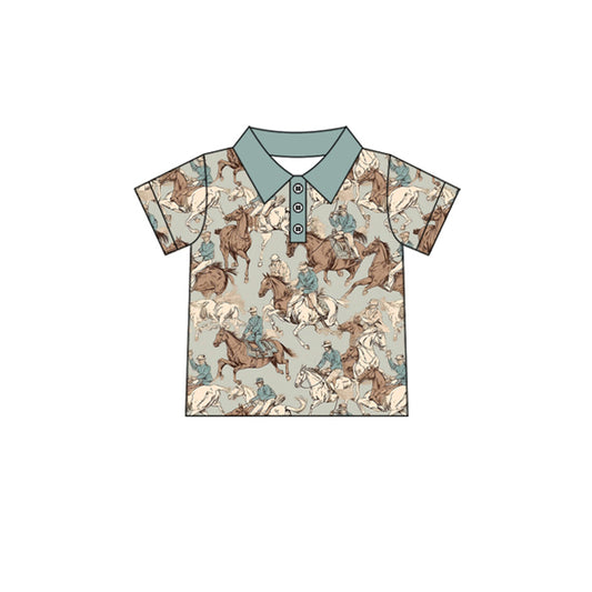 Preorder (moq 5)Baby Boys Horse Rodeos Western Button Polo Shirts Top