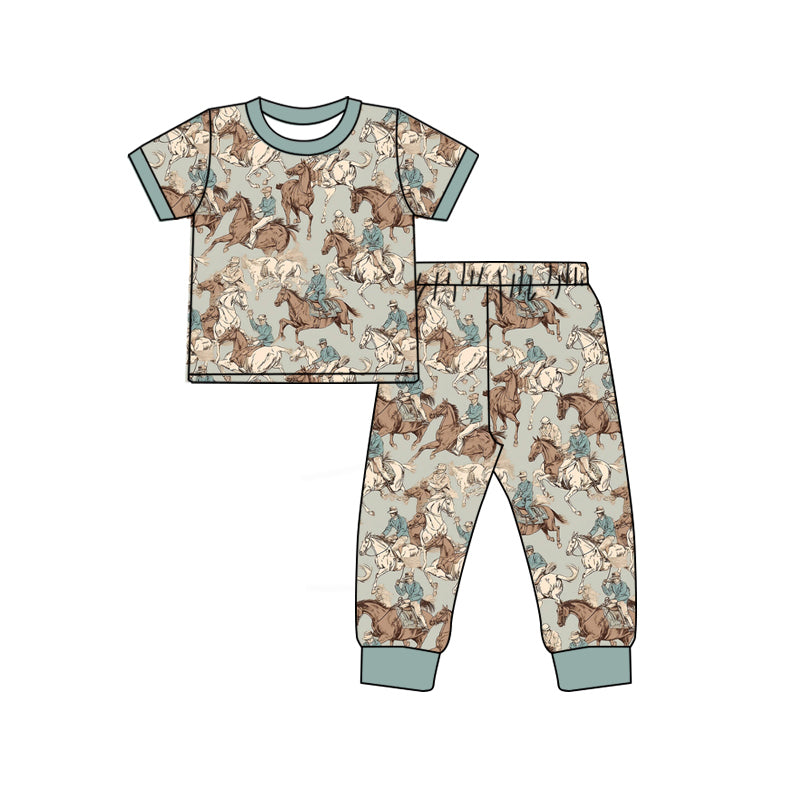 Preorder (moq 5)Baby Boys Horse Rodeos Top Pants Western Pajamas Sets