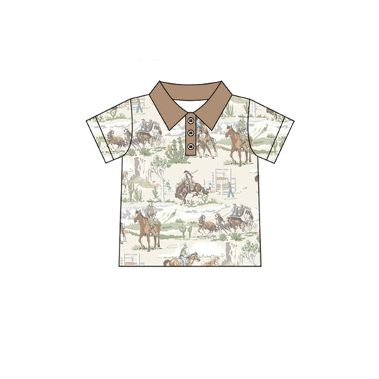 Preorder (moq 5)Baby Boys Horse Rodeos Western Button Polo Shirts Top