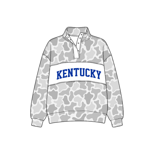Preorder (moq5) Baby Boys Long Sleeve Grey Camo Kentucky Team Zip Pullovers Top