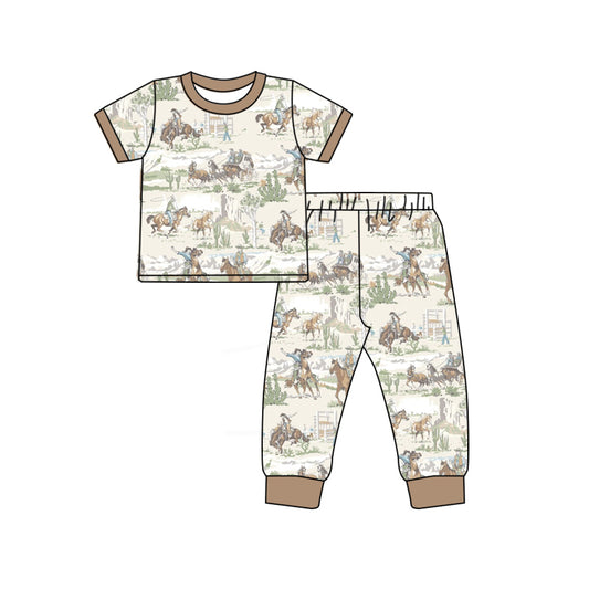 Preorder (moq 5)Baby Boys Horse Rodeos Top Pants Western Pajamas Sets