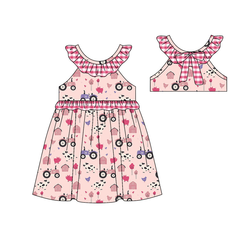 Preorder (moq 5)Baby Girls Houses Cows Farm Knee Length Dresses