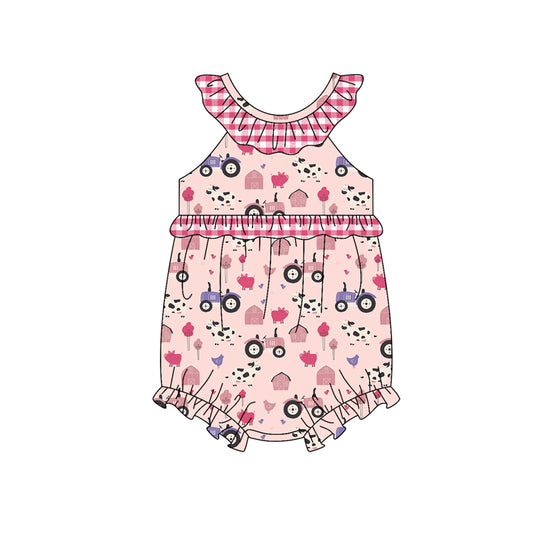 preorder(moq 5) Baby Girls Houses Cows Farm Ruffle Rompers