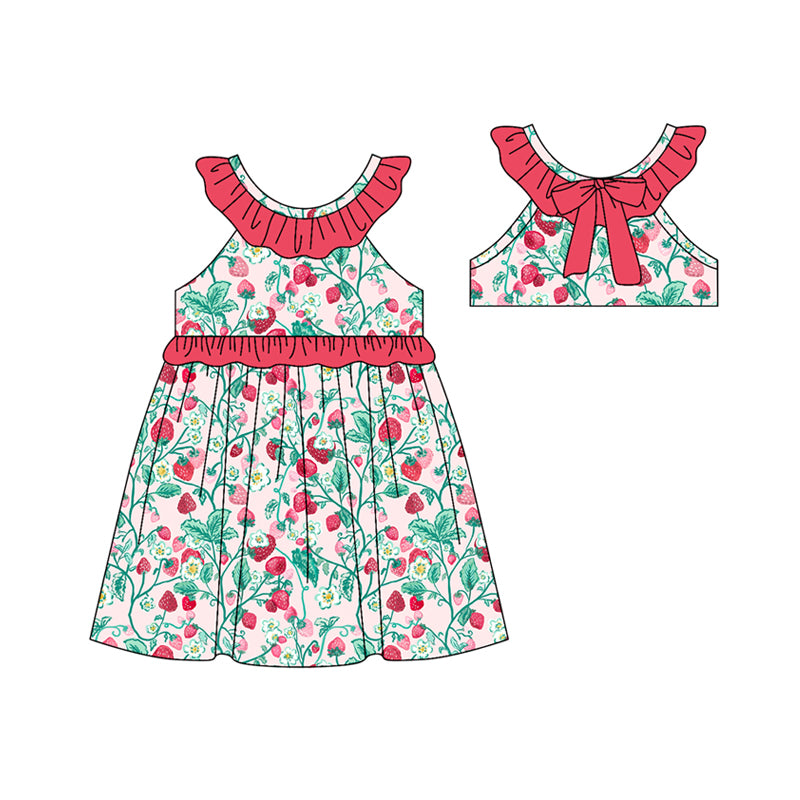 Preorder (moq 5)Baby Girls Flowers Strawberry Knee Length Dresses