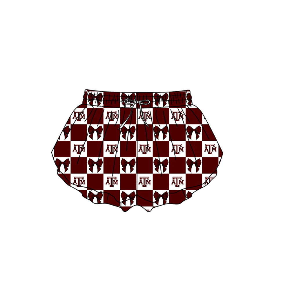 Preorder (moq 5)Baby Girls Red ATM Bows Checked Team Ruffle Shorts Bottom