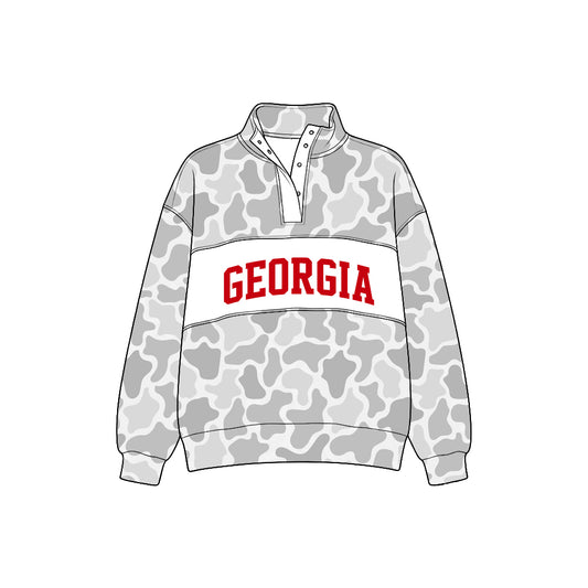 Preorder (moq5) Baby Boys Long Sleeve Grey Camo Georgia Team Zip Pullovers Top