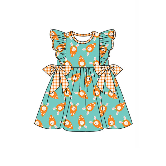 Preorder (moq 5)Baby Girls Rabbit Carrots Bows Easter Knee Length Dresses