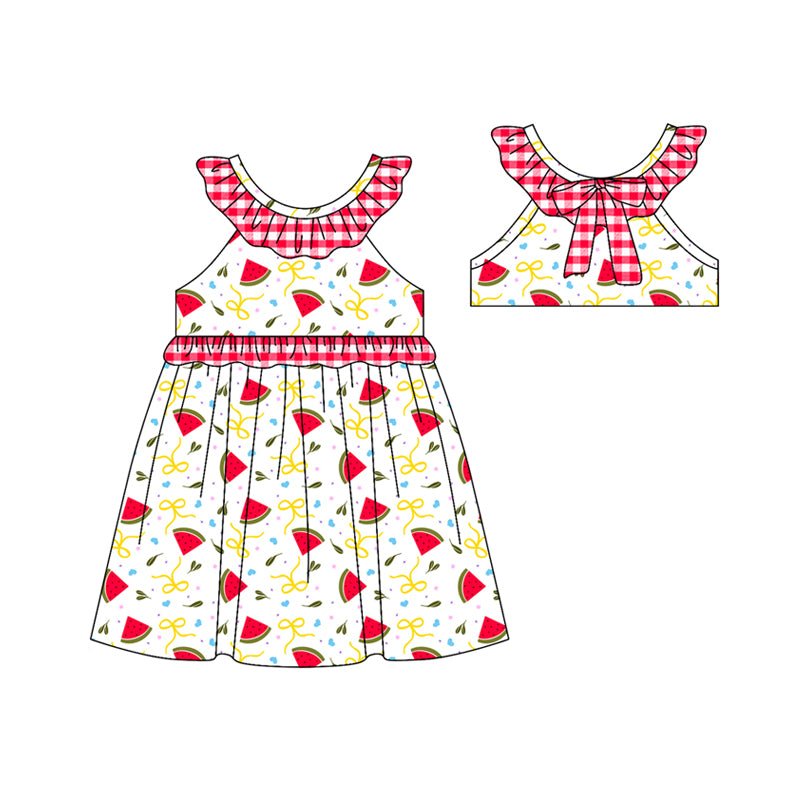 Preorder (moq 5)Baby Girls Bows Watermelons Knee Length Dresses