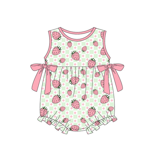 Preorder (moq 5)Baby Girls Flowers Strawberry Checked Ruffle Rompers
