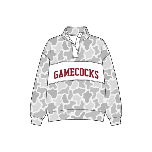 Preorder (moq5) Baby Boys Long Sleeve Grey Camo Gamecocks Team Zip Pullovers Top
