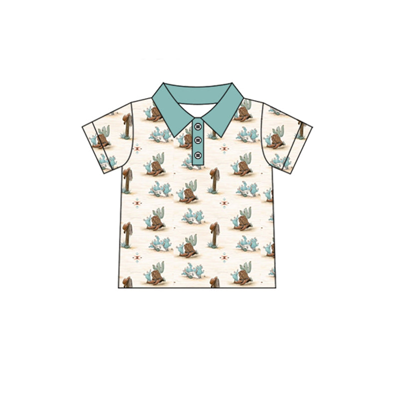 Preorder (moq 5)Baby Boys Cactus Boots Western Button Polo Shirts Top