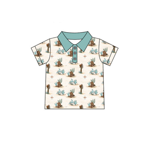 Preorder (moq 5)Baby Boys Cactus Boots Western Button Polo Shirts Top