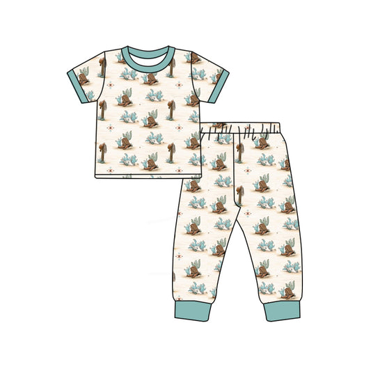 Preorder (moq 5)Baby Boys Cactus Boots Top Pants Western Pajamas Sets