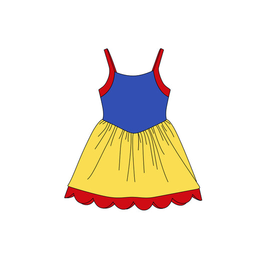 Preorder (moq 5)Baby Girls Strap Princess Colors Scallop Shorts Knee Length Dresses