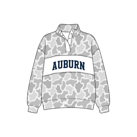 Preorder (moq5) Baby Boys Long Sleeve Grey Camo Auburn Team Zip Pullovers Top