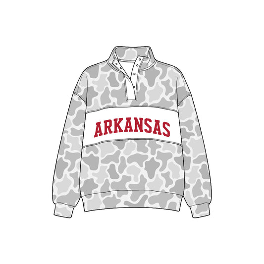 Preorder (moq5) Baby Boys Long Sleeve Grey Camo Arkansas Team Zip Pullovers Top