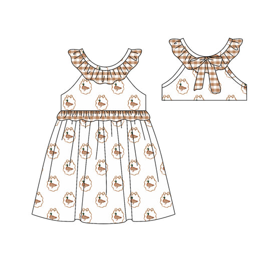Preorder (moq 5)Baby Girls Bows Ducks Hunting Knee Length Dresses