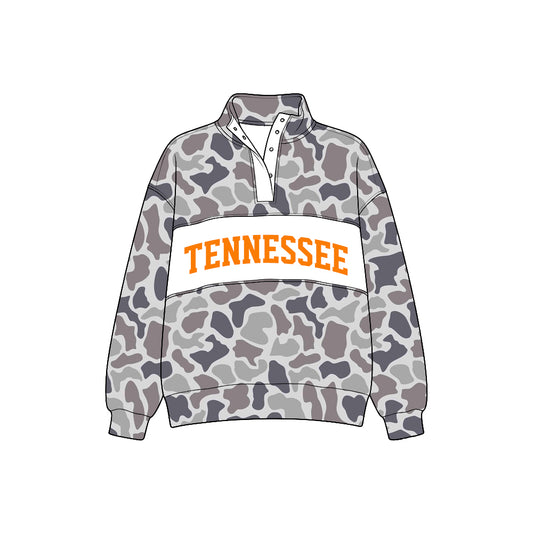 Preorder (moq5) Baby Boys Long Sleeve Grey Khaki Camo Tennessee Team Zip Pullovers Top