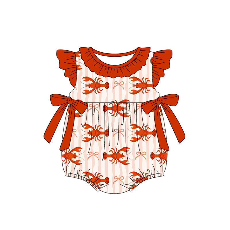 preorder(moq 5) Baby Girls Flutter Sleeve Bows Crayfishes Collar Ruffle Rompers