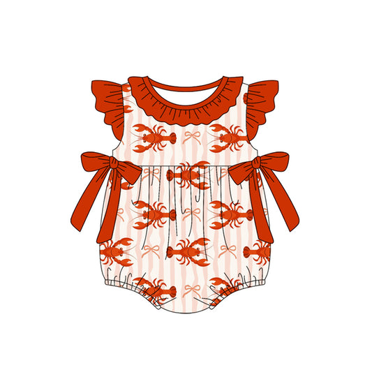 preorder(moq 5) Baby Girls Flutter Sleeve Bows Crayfishes Collar Ruffle Rompers
