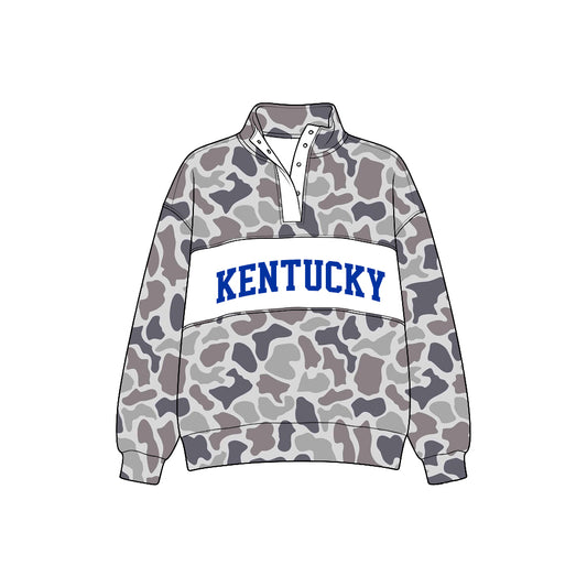 Preorder (moq5) Baby Boys Long Sleeve Grey Khaki Camo Kentucky Team Zip Pullovers Top