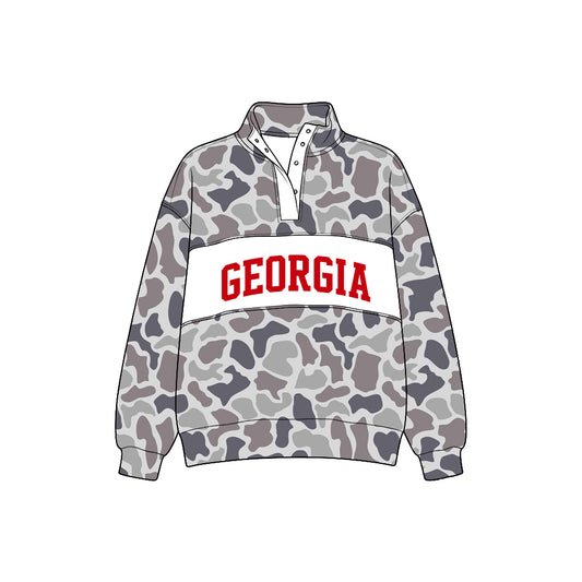 Preorder (moq5) Baby Boys Long Sleeve Grey Khaki Camo Georgia Team Zip Pullovers Top