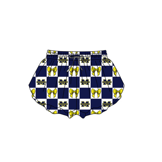 Preorder (moq 5)Baby Girls Bows Michigan Checked Team Ruffle Shorts Bottom