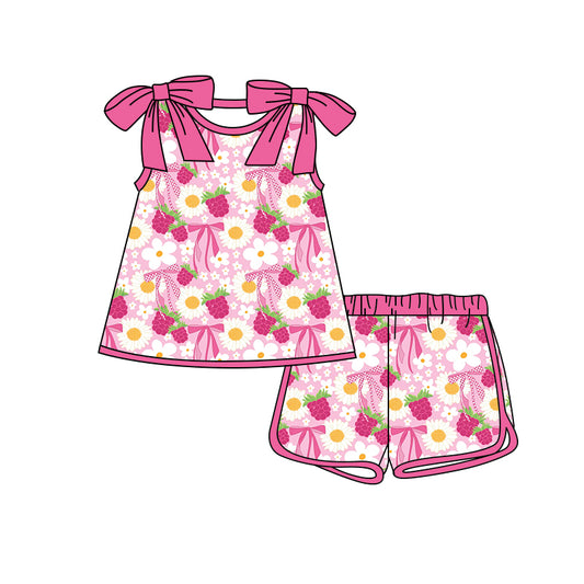 Preorder (moq 5)Baby Girls Bows Sleeveless Daisy Flowers Bows Top Shorts Clothes Sets