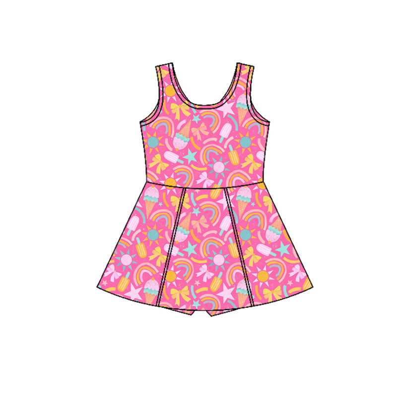 Preorder (moq 5)Baby Girls Sleeveless Rainbow Ice Creams Shorts Knee Length Dresses
