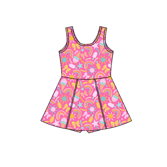 Preorder (moq 5)Baby Girls Sleeveless Rainbow Ice Creams Shorts Knee Length Dresses
