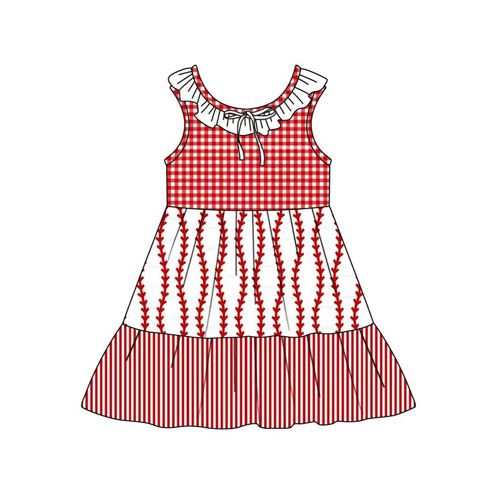 Preorder (moq 5)Baby Girls Collar Flowers Checked Stripe Patchwork Knee Length Dresses