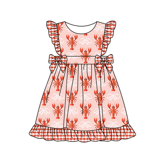 Preorder (moq 5)Baby Girls Pink Bows Crayfishes Ruffle Knee Length Dresses