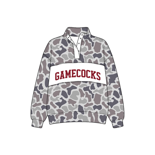 Preorder (moq5) Baby Boys Long Sleeve Grey Khaki Camo Gamecocks Team Zip Pullovers Top