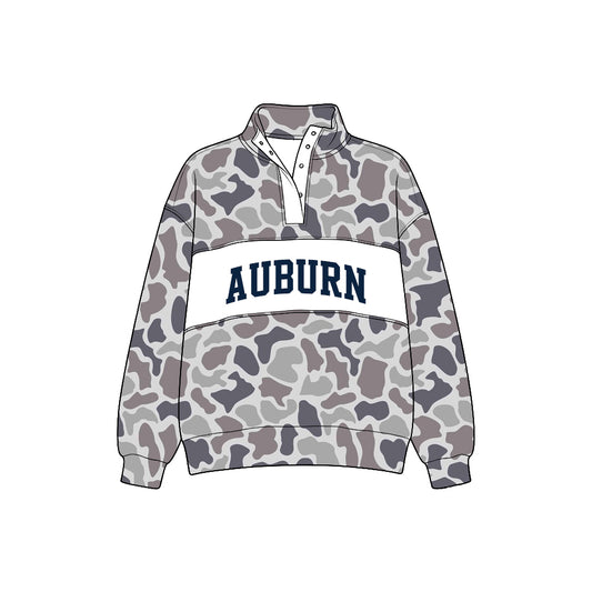 Preorder (moq5) Baby Boys Long Sleeve Grey Khaki Camo Auburn Team Zip Pullovers Top