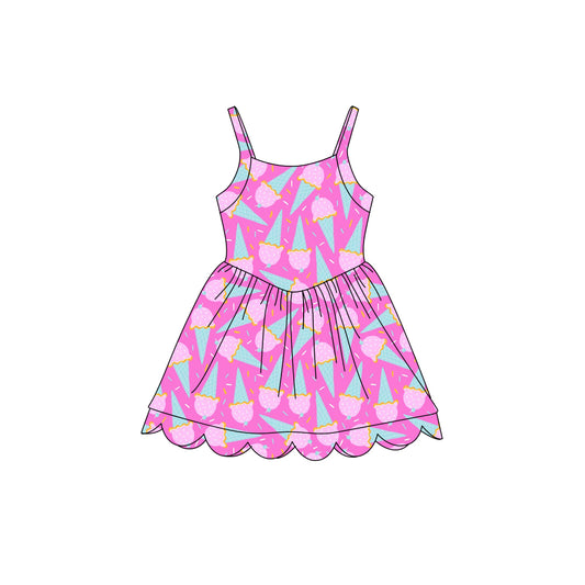Preorder (moq 5)Baby Girls Strap Ice Cream Sprinkles Scallop Shorts Knee Length Dresses